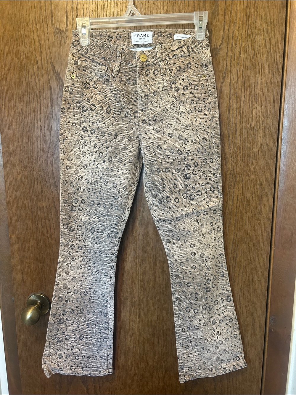 FRAME Snake-Print Cropped Flare Jeans - Taupe & Black